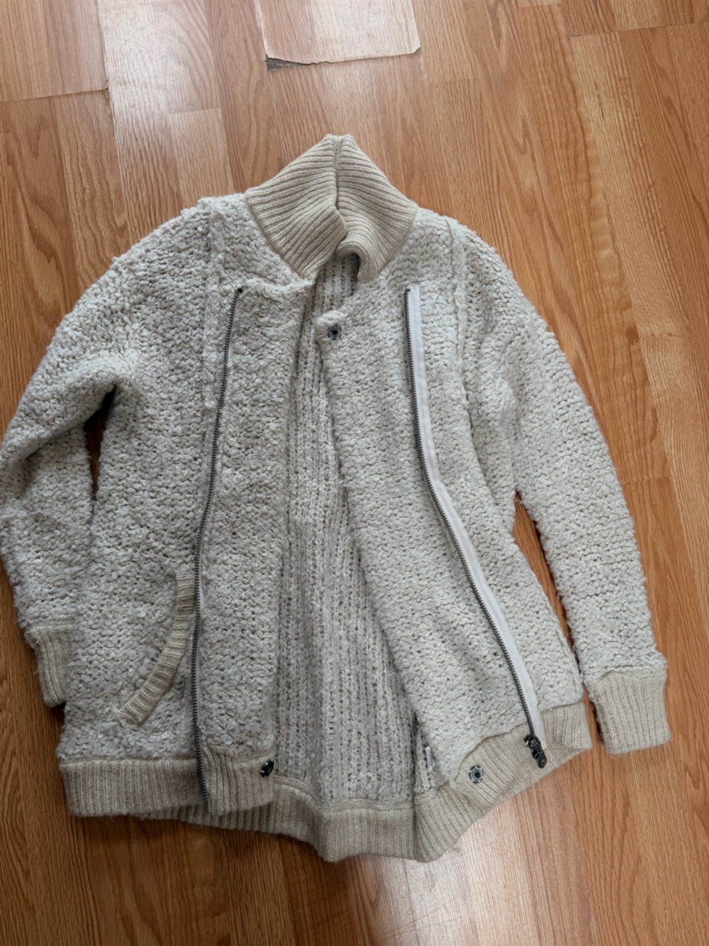 Free People Cream Textured Zip Cardigan